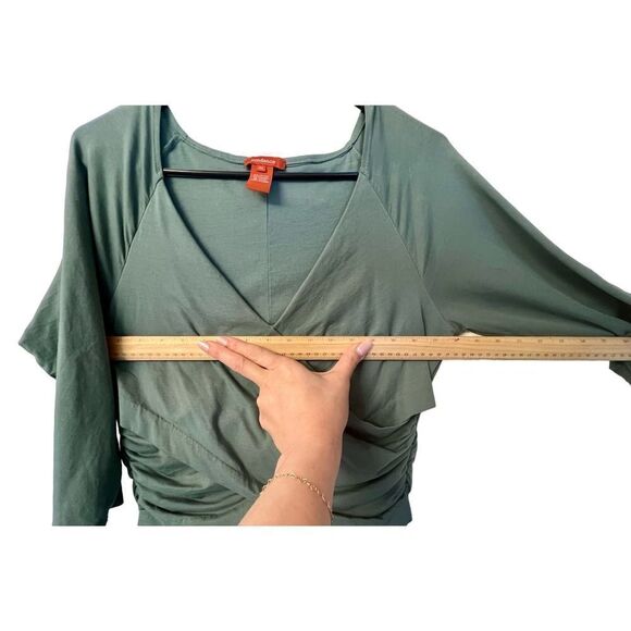 Sundance Eternal Compliment Sage Green Faux Wrap Ruched Dress Size Petite L - Picture 8 of 10